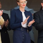 Princess Charlene of Monaco being a little on the nose with her choice of royal blue pantsuit.